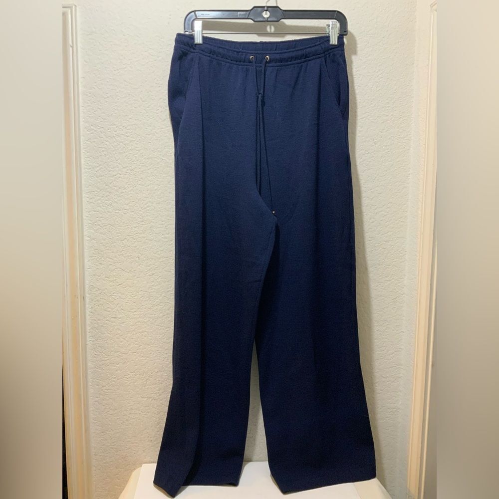 St John Sport Pants Womens Size S Blue Knit Capri Pull On Drawstring Pockets